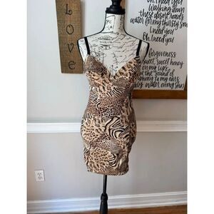 F.I.T Figure Improving Technology Women's Leopard Print Dress Tan Black Medium